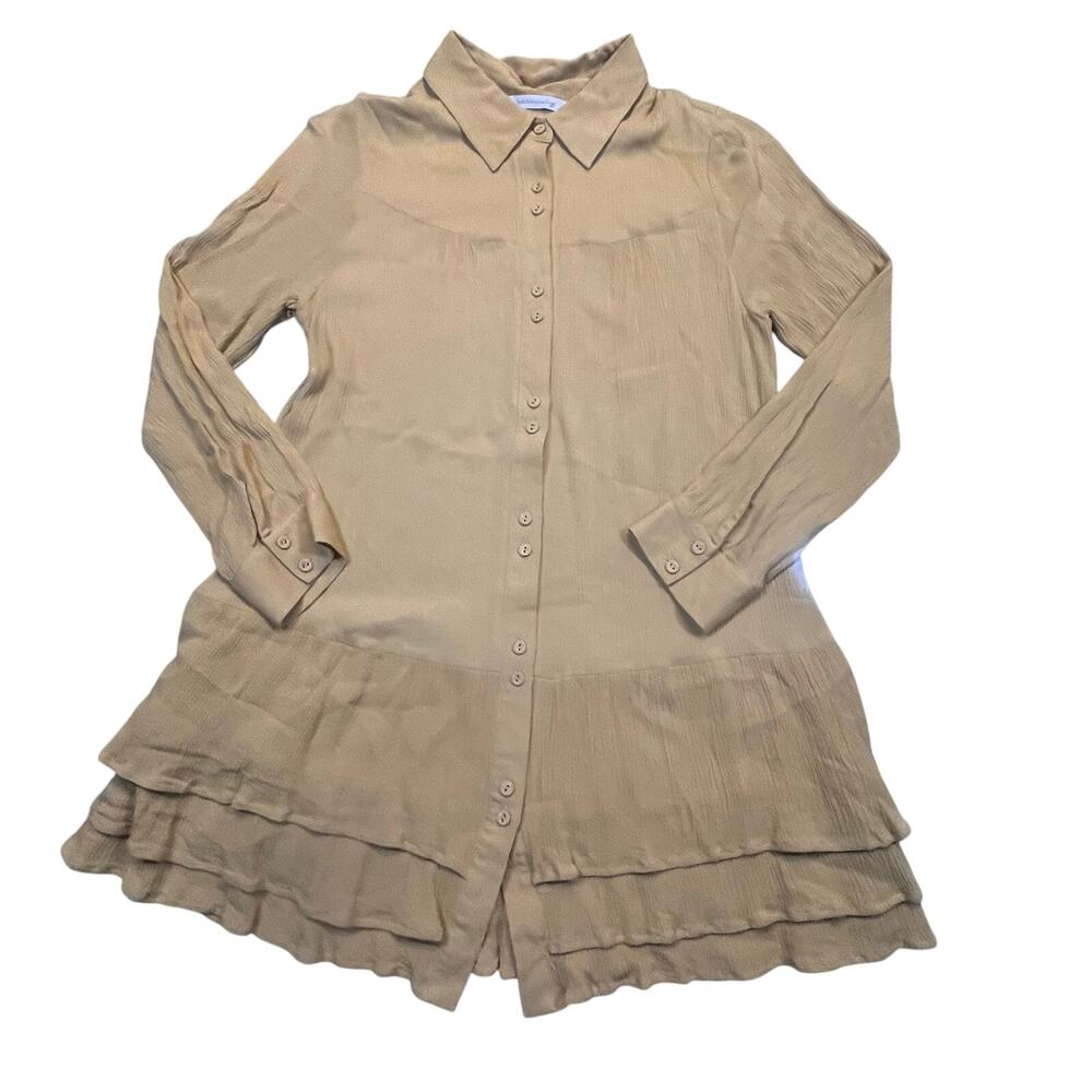 Soft Surroundings Mustard Yellow Tunic Top Womens Medium Boho Ruffles Blouse‎